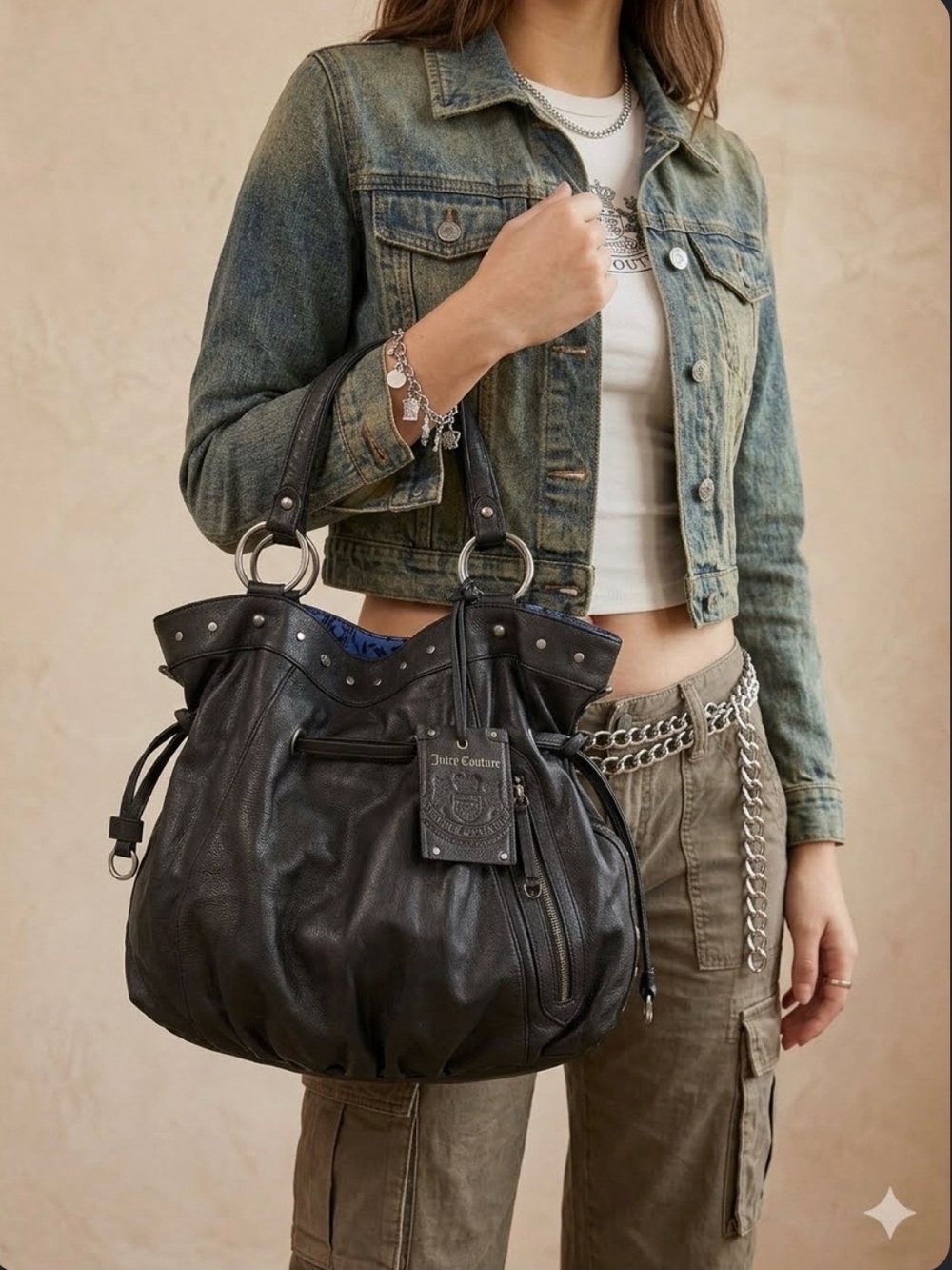 Juicy Couture Lamb Skin Large Studded Hobo Bag Purse Y2K